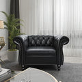 RARZOE Contemporary PU Chesterfield ChairsChesterfield Faux Leather Club Chair Chesterfield Button Tufted Leather Accent Chair with Nailhead Trim Scrolled Arms for Living Room Bedroom Office Black