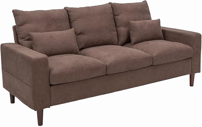 Panana 3 Seat Designer Sofa Couch Linen Fabric Wood Legs Brown