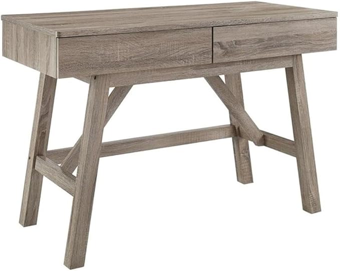 Allora Transitional Wood Home Office Desk Gray Wash Finish 47.13 W x 21.25 D x 31.13 H 2 Drawer Design Compact Modern Rustic Style for Small Spaces Sturdy MDF and Particle Board Construction