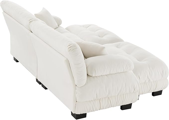 Modular Sectional Sofa Bed Chenille Comfy Cloud Couch with 2 Ottomans Sleeper Daybed with 2 Lumbar Pillows and 2 Throw Pillows Couches for Living Room (White 2 Seat + 2 Ottoman)