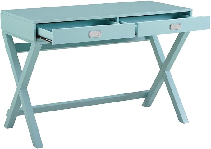 Blue Writing Desk with Drawers - Freestanding Home Office Desk - 44 Inch Compact Desk