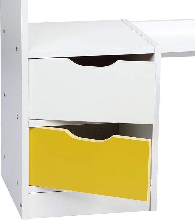 Computer Desk with 3 Hutch Shelves Room Desk for Bedroom Study Table with Keyboard Tray and 2 Drawers Desk for Bedroom Daily Home Office Desks Gaming Desk with Wide Desktop White