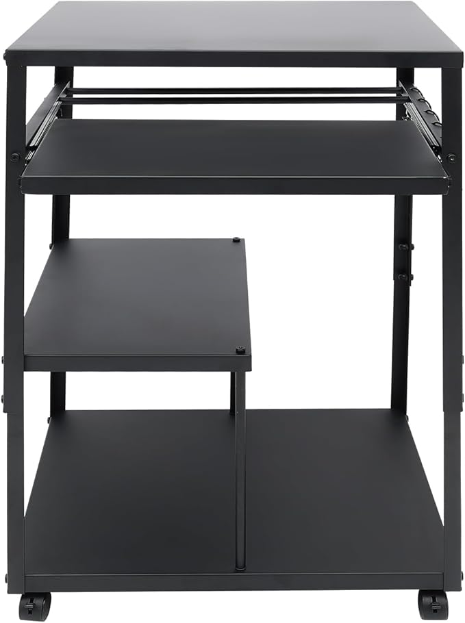 Computer Desk Height Adjustable Rolling Presentation Table w/Keyboard Tray Monitor Stand Hooks Wheels Gaming Desk Home Office Desk