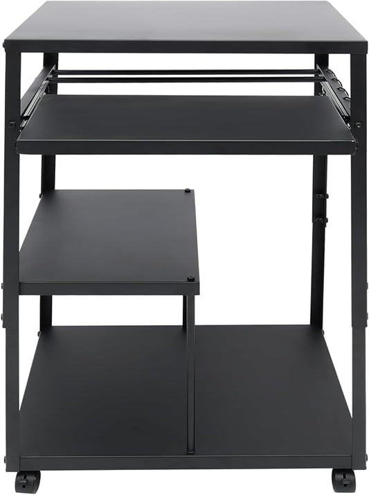 Computer Desk for Small Spaces Height Adjustable Computer Desk with Shelves and Keyboard Tray Standing Compact Desk with Storage Home Office Study Computer Desk with Wheels