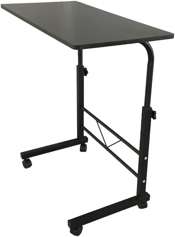YUNWANG Side Table Mobile Standing Computer Desk with WheelsSnack Side Table with Castors End Table Adjustable Height Portable Laptop Table for Home Office Bed Sofa (31.50 L x 18.11 W Black)