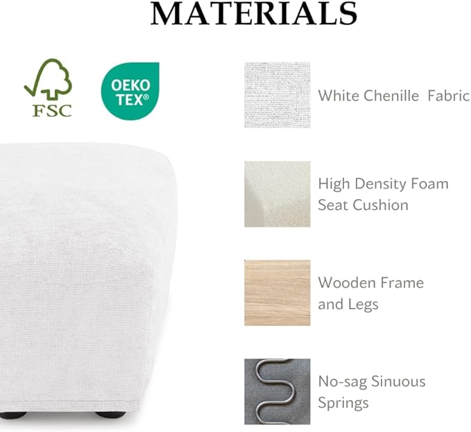 Furniture of America Tatiana Modern Chenille Modular Wedge Ottoman for Living Room Office Free-Combined FSC &amp Oeko TEX Certified White