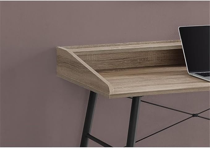 Pemberly Row Computer Desk 47 W x 23 D Dark Taupe Wood-Look Finish Black Metal Base Hutch with Shelf and Storage Cubbies Mid-Century Modern Home Office or Bedroom Laptop Table
