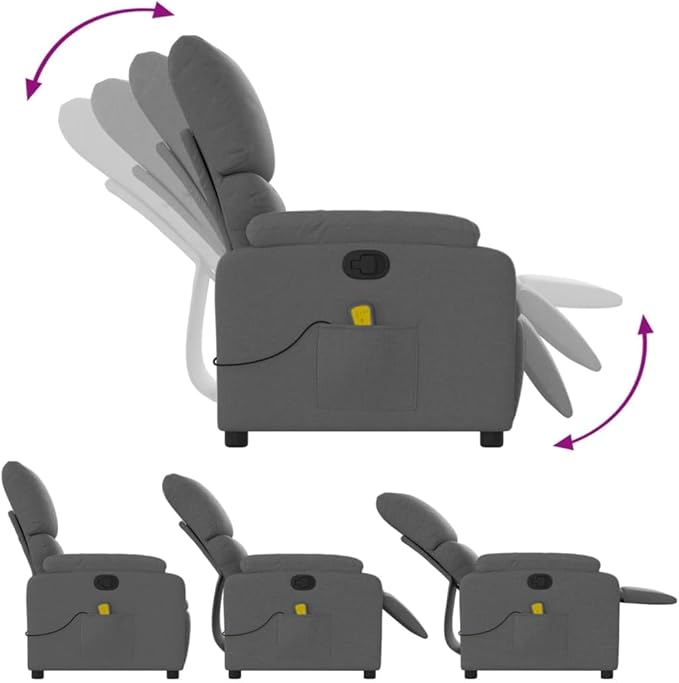 vidaXL Dark Gray Fabric Massage Recliner Chair with Adjustable Armrests and Vibrating Function for Living Room Office Use Reclining Armchair Comfortable Sofa Chairs