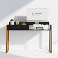 Boahaus Kettlewell Modern Black Computer Desk with USB Ports Large Drawer Open Shelf &amp Solid Wood Legs – Home Office Workstation