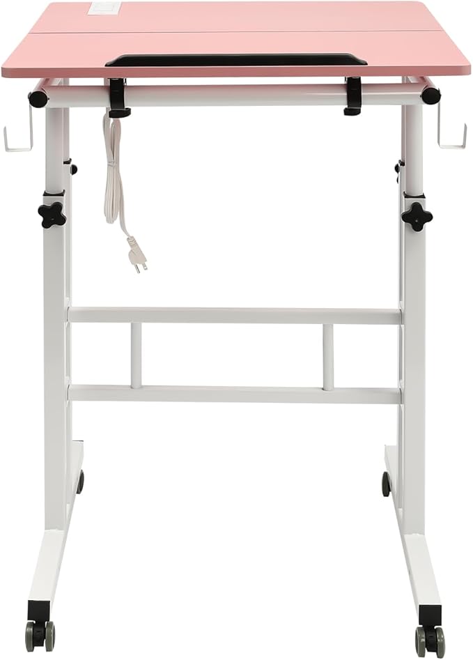 Small Standing Desk Mobile Stand Up Desk With Usb Interfaces&ampSocket Small Adjustable Standing Desk With Wheels&ampHooks Home Workstation For Offices Home Office Areas Student Dormitories (P