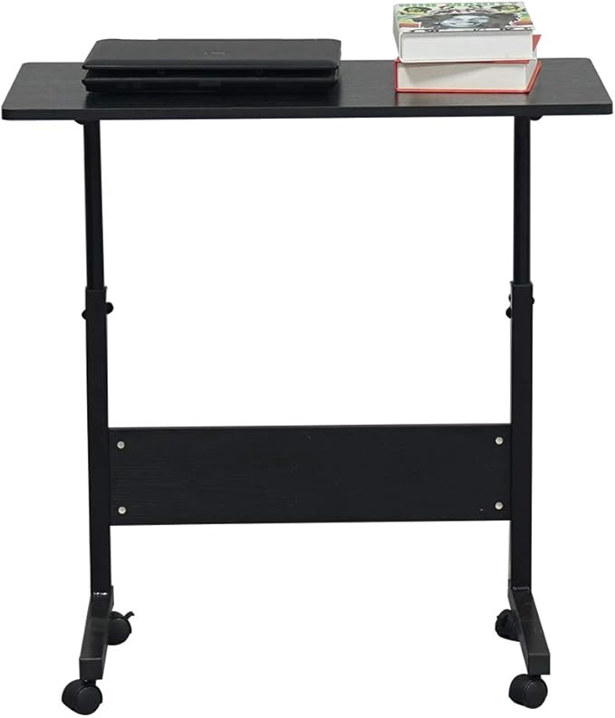 Wooden Adjustable Height Portable Laptop DeskMobile Rolling Computer DeskSofa Bedside Laptop TableHome Office Laptop Workstationwith Wheelsfor Small Spaces Bedroom Apartment (Black)