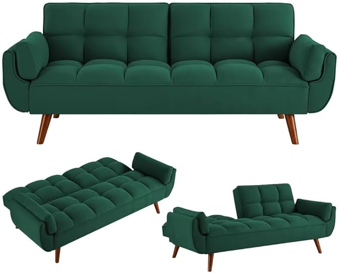 Convertible Sofa Bed Folding Loveseat Couch Modern Futon Recliner Sleeper with Adjustable Backrest Green