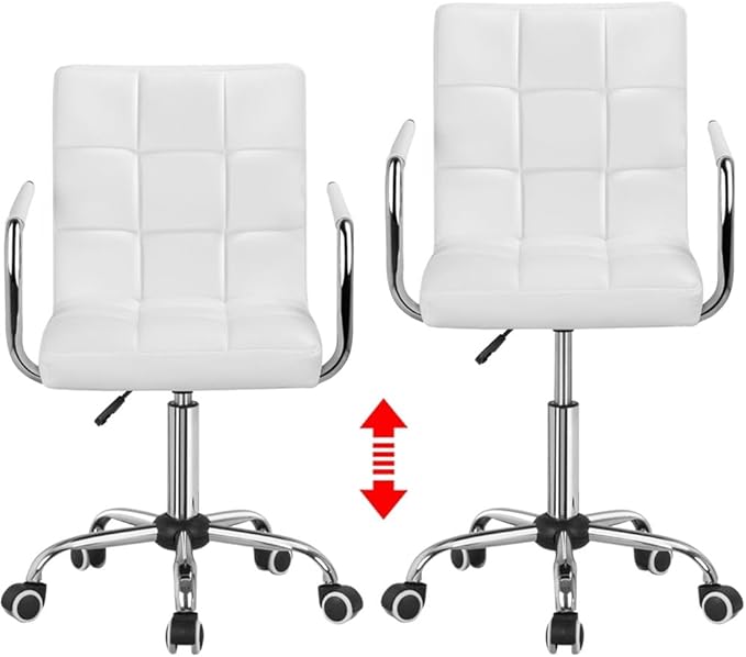 Butterslay Mid-Back PU Leather Office Chair with Armrests 360° Swivel Rolling Height Adjustable Desk Chair with Lumbar Support for Home Office Bedroom White/Pink/Brown/Retro Brown (White)