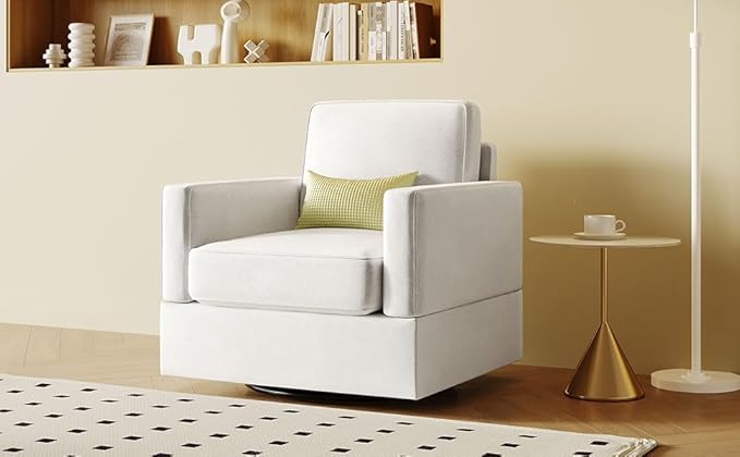 Upholstered Swivel Barrel ChairModern Arm Chair for Living Room and Bedroom