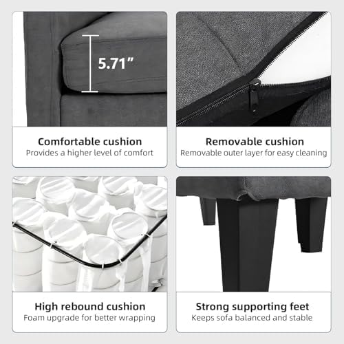 L Shaped Sectional Sofa Sleeper Sofa with Movable Ottoman Lounge Sectional Compact Couch for Apartment &amp Small Space Small Couch for Living Room Dark Gray