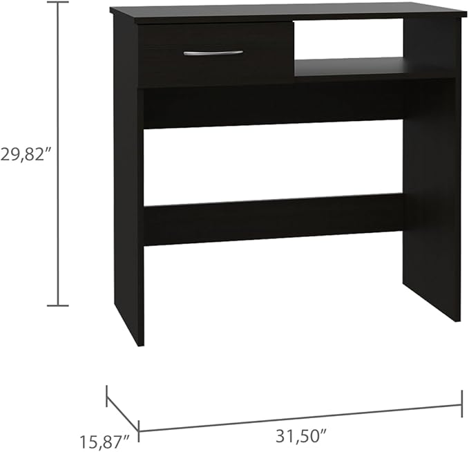 Epinki Home Office Desk Set Single Drawer Keyboard Tray Bookcase Black Particle Board