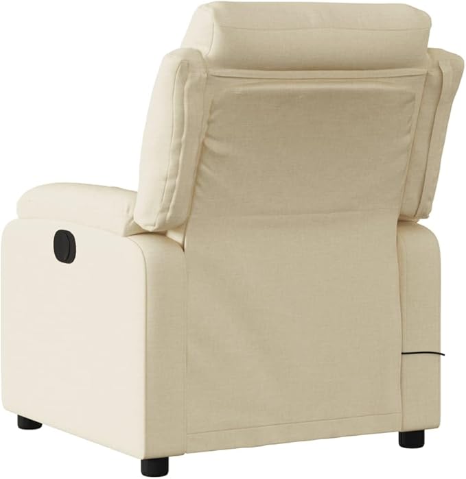 vidaXL Massage Recliner Chair for Elderly - Manual Recline Vibrating Armchair Cream Fabric 135° Tilt Padded Comfort Side Pocket Sturdy Frame