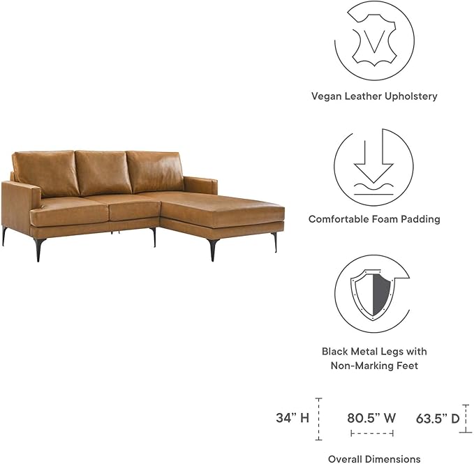 Modway Evermore Vegan Leather Upholstered Right-Facing Sofa Tan