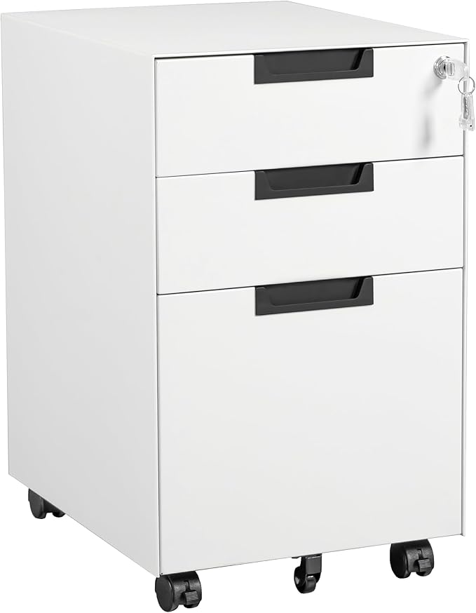Letaya 3 Drawer Mobile File Cabinet with LockUnder Desk Metal Small Filing Cabinets for Home Office Organizer Letters/Legal/A4(Fully Assembled Except Wheels-White)