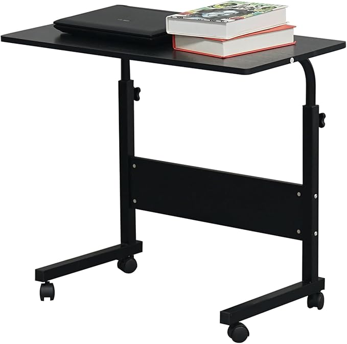 Mobile Computer Desk with Wheels Laptop Desk Rolling Standing Cart Movable Height Adjustable Sit Stand Desk Computer Workstations Home Use Removable Steel Side Table 31.5 x 15.7Black