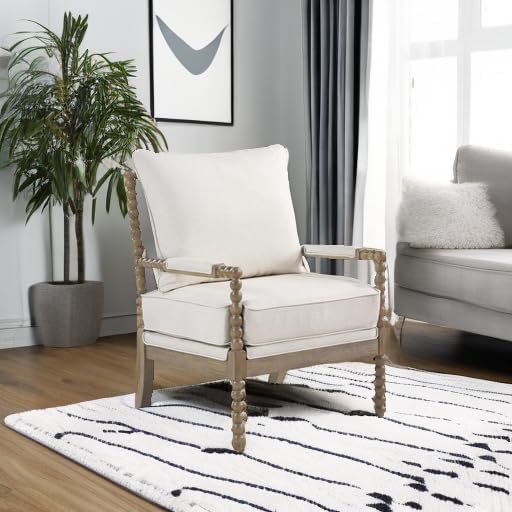 OSP Home Furnishings Fletcher Spindle Accent Chair with Rustic Brown Finish Linen Upholstery