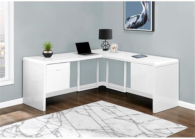 Monarch Specialties I 7582 Computer Desk Home Office Corner Left Right Set-up Storage Drawers 72 L L Shape Work Laptop Laminate Metal Glossy White