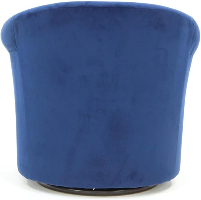 Pemberly Row Swivel Club Chair 30H x 30.5W x 27D Polyester Fabric Upholstered Blue Finish Rounded Arms Removable Padded Seat 360-Degree Swivel Base Accent Seating for Living Room or Reading