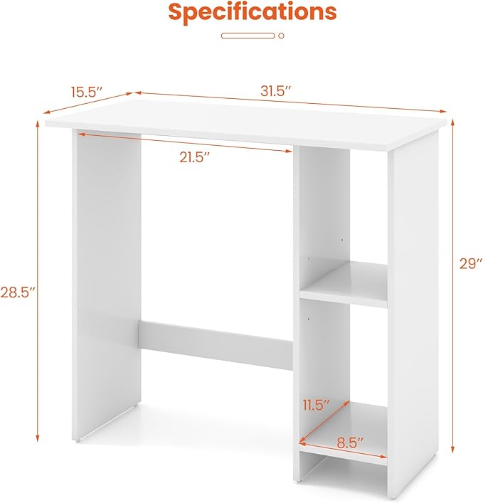 Giantex Small White Desk Compact Study Writing Desk with 3-Position Adjustable Shelf Anti-Toppling Kit Modern PC Laptop Table Home Office Computer Workstation for Small Space Bedroom Dorm