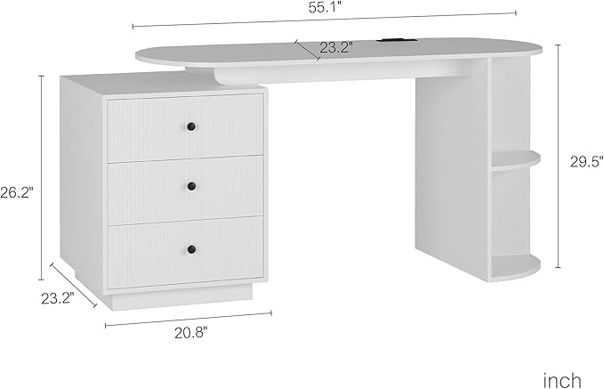Merax Modern Home Office Desk Expandable Table with Storage Drawers Computer Desk with Hutch Bookcase Wood Executive TableWhite