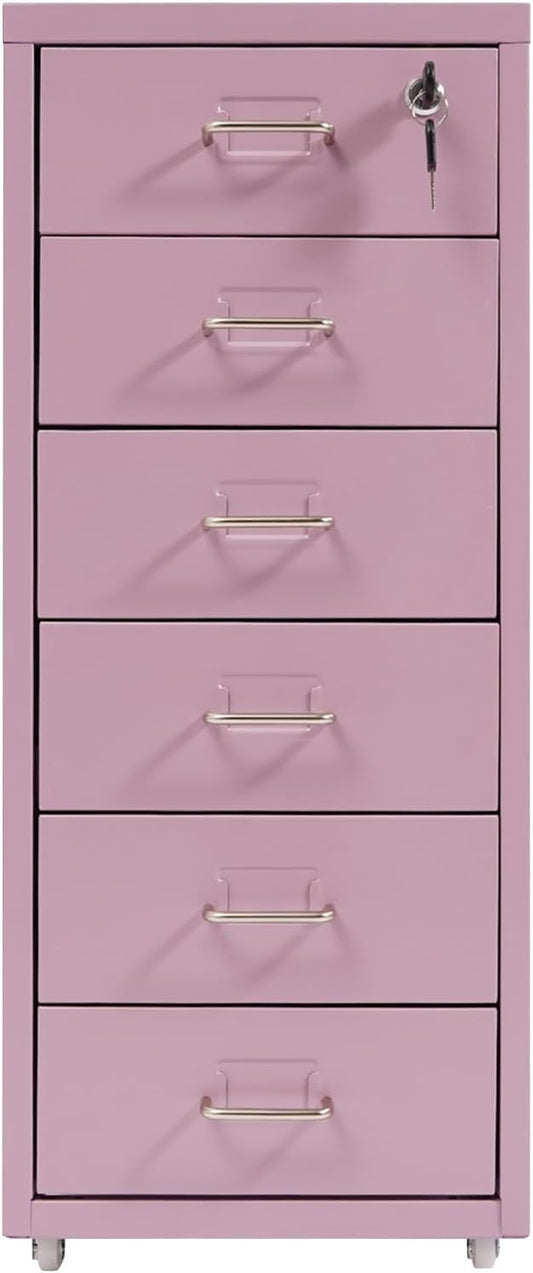 6 Drawer Filing Cabinets with Lock Metal Vertical File Storage CabinetMoblie Office File Cabinet with WheelsRolling Metal Filing Storage CabinetsLocking File Cabinet for for Home Office (Purple)