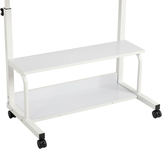 WEI WEI GLOBAL Adjustable Computer Desk with 3 USB Ports and 2 AC Outlets Standing Desk Adjustable Height Desks Computer Desk Writing Desk Mobile Laptop Desk Cart for Office Workspace White