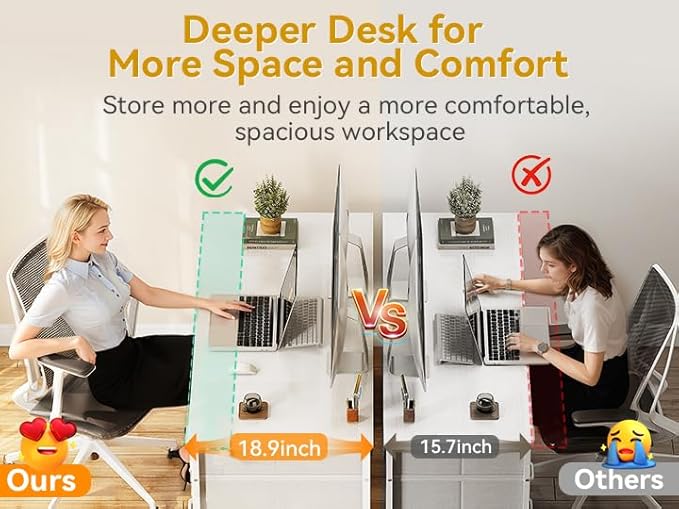 ODK 55 Inch Computer Desk with 8 Fabric Drawers Modern Office Desk with Large Storage for Home Office Study Gaming White