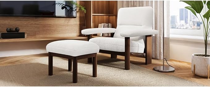 Modern Accent Chair with Ottoman Mid Century Lounge Chair with footrest Comfy Fabric Armchair Upholstered Set with Solid Wood Frame for Living Room