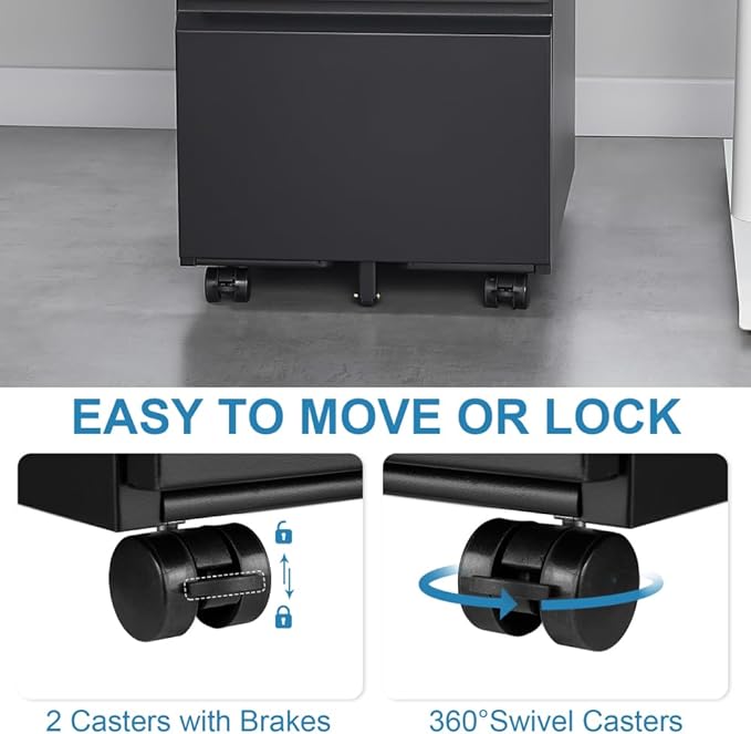 3-Drawer Mobile Filing Cabinet with Lock Legal/Letter Sized Office Storage Suitable for Offices and Study Rooms (2 Drawer Black)