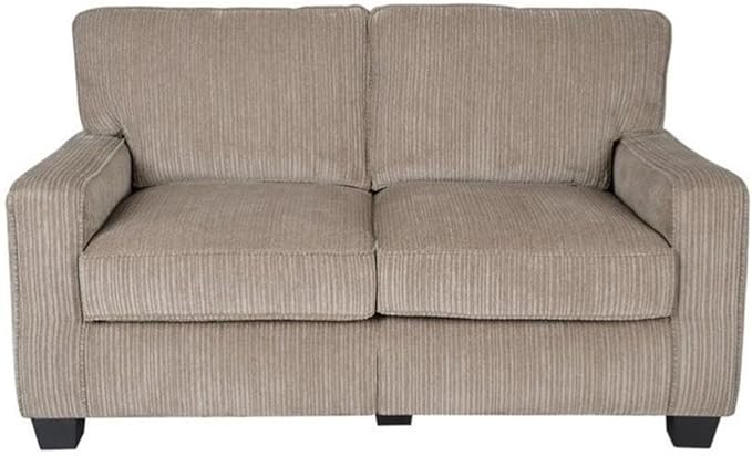 Pemberly Row Modern Fabric Loveseat Flagstone Beige Finish 61 in Wide Durable Polyester Rounded Arms Memory Foam Cushions Tool-Free Assembly Cozy Living Room or Small Space Seating