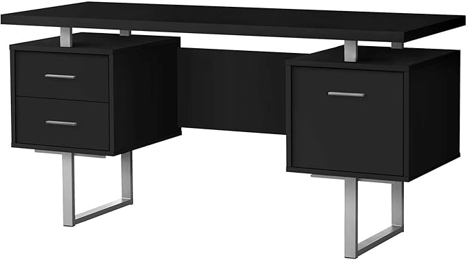 Computer Desk Home Office Laptop Left Right Set up Storage Drawers 60 l Work Black Laminate Grey Metal Contemporary Modern