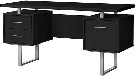 Computer Desk Home Office Laptop Left Right Set up Storage Drawers 60 l Work Black Laminate Grey Metal Contemporary Modern