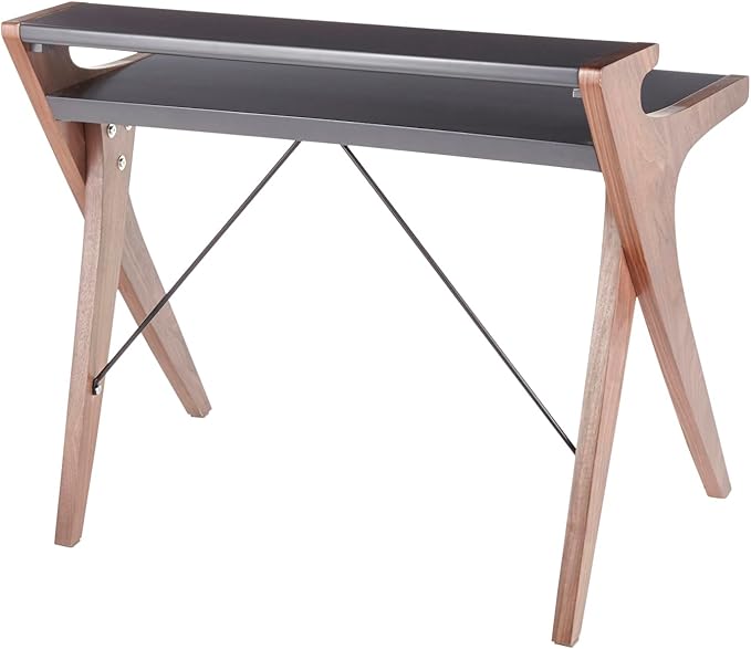 Archer Contemporary Desk - Modern Walnut Wood Frame with Grey Wood Top by