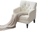 Tufted Club Chair Accent Chair with Lumbar Pillow Upholstered Button Armchair Linen Fabric Sofa Chairs for Bedroom Living Room Mid Century Modern with Studded Reading Chair Beige