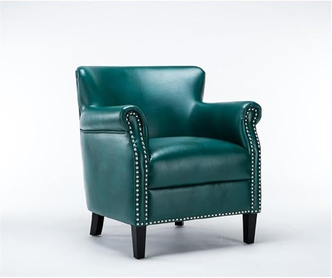 Pemberly Row Modern Club Accent Chair Teal Green Faux Leather Upholstery Hardwood Frame Chrome Nailhead Trim Solid Wood Legs No Assembly Comfortable Seating for Living Room Bedroom or Office