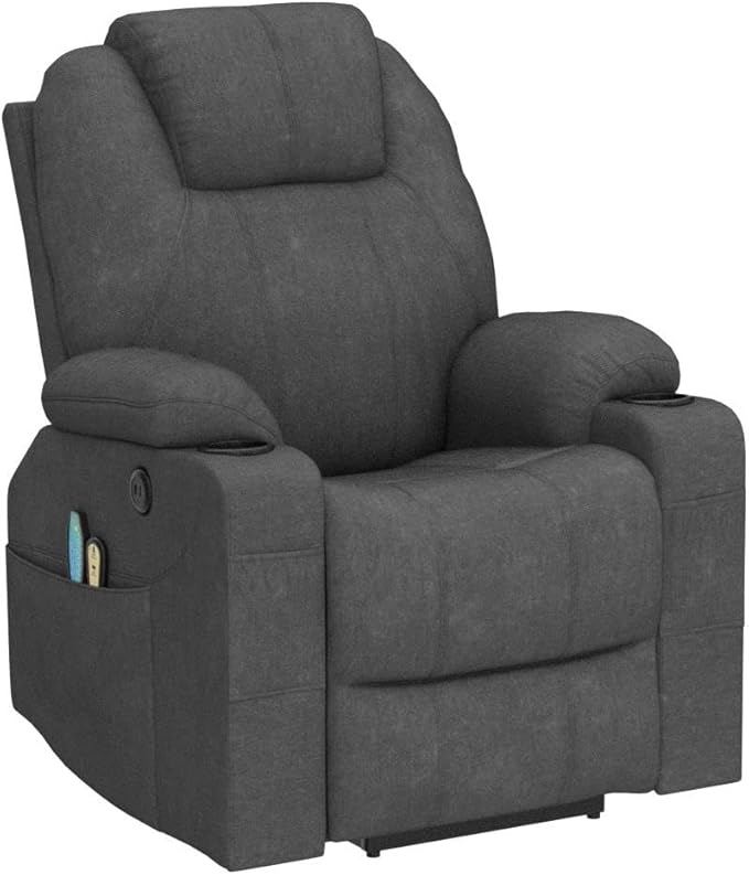 VIVIJASON Power Lift Chair Electric Recliner for Elderly Heated Vibration Massage Fabric Recliner Chair with 2 Remote Controls Cup Holders Side Pockets &amp USB Ports for Living Room (Grey)