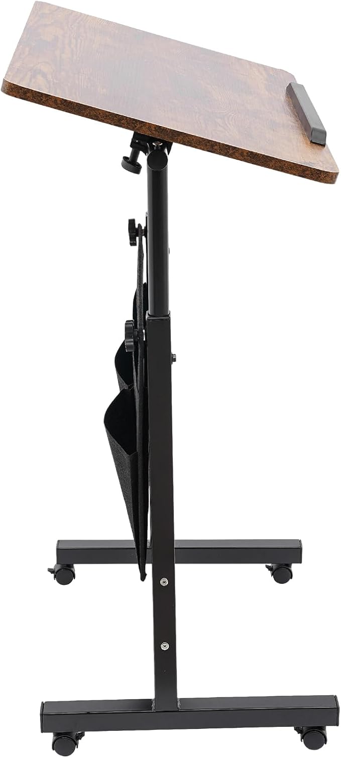 Standing Desk Adjustable Height and Tilt Angle 24x16 Portable Mobile Laptop Desk Rolling Computer Stand with Storage Bag and 360° Swivel Wheels for Small Spaces and Home Offices (Brown)