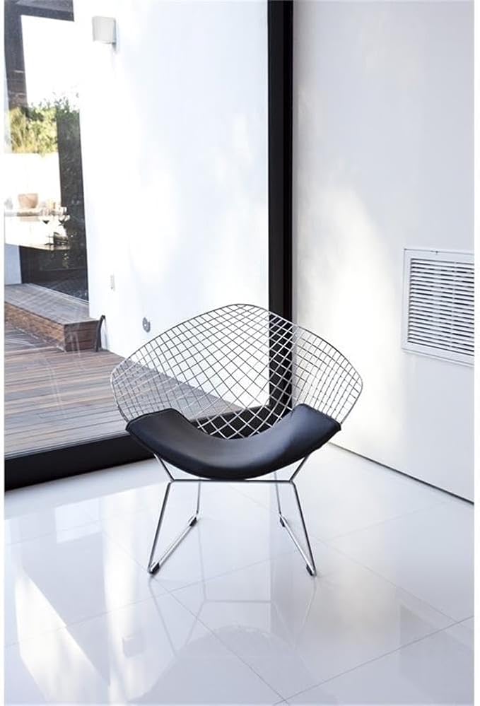 Pemberly Row Mid-Century Modern Accent Chair Set 15.5 Seat Height Faux Leather and Chrome Wire Mesh Black Finish Set of 2 Comfortable and Stylish Seating for Living Room or Home Office