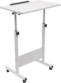 Small Standing Desk with Wheels Adjustable Height Laptop Rolling Stand Up Table Portable Mobile Book Stopper Workstation Desk for Home Office (16×24 - White)
