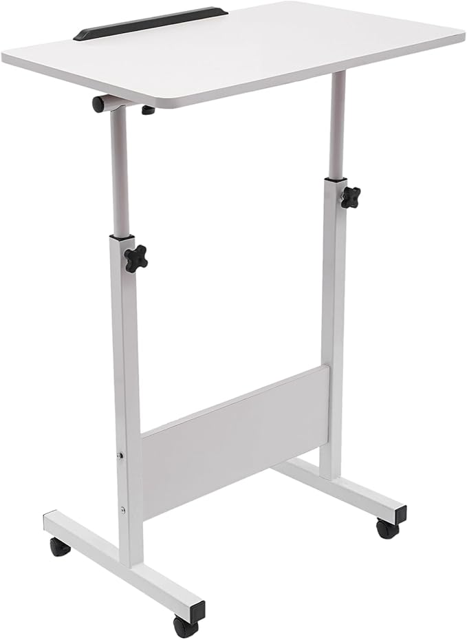 Small Standing Desk with Wheels Adjustable Height Laptop Rolling Stand Up Table Portable Mobile Book Stopper Workstation Desk for Home Office (16×24 - White)