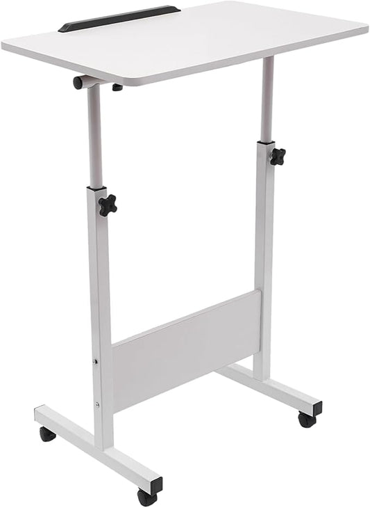 Small Standing Desk with Wheels Adjustable Height Laptop Rolling Stand Up Table Portable Mobile Book Stopper Workstation Desk for Home Office (16×24 - White)