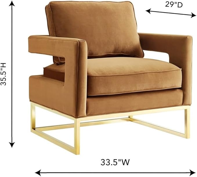 TOV Furniture The Avery Collection Modern Style Living Room Den Leather Upholstered Armchair with Gold Legs Cognac