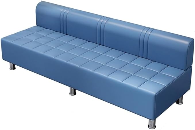 LITFAD Barber Shop Sofa Waiting Chair Modern Leisure Sofa for The Parlor Bedroom Leather Cushioned Couch Blue 67 L x 21.5 W x 23.5 H