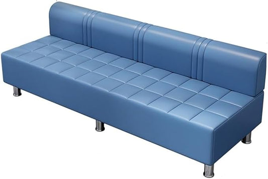 LITFAD Barber Shop Sofa Waiting Chair Modern Leisure Sofa for The Parlor Bedroom Leather Cushioned Couch Blue 67 L x 21.5 W x 23.5 H
