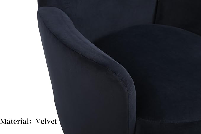 KEIKI Velvet 360° Swivel Barrel Chair with Gold Stainless Steel Base Accent Round Single-seat Upholstered Reading Sofa Armchair for Nursery Reading Living Room Bedroom Lounge Hotel Black Velvet
